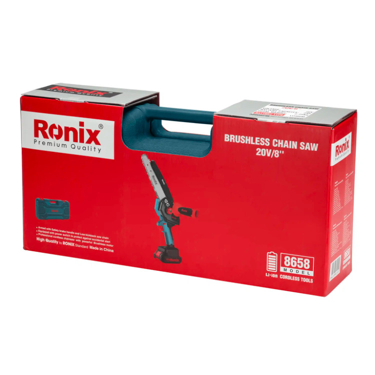 رونیکس مدل RH-8658 اره زنجیری شارژی سایز ۲۰ سانتیمتر باتری ۲۰ ولت