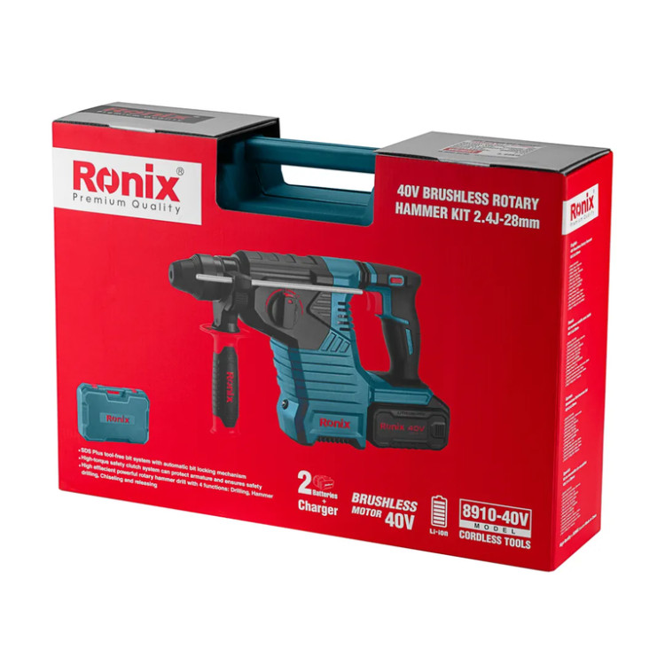 رونیکس مدل 40 - 8910 کیت بتنکن شارژی براشلس 40 ولت 2.4 ژول 28 میلیمتری